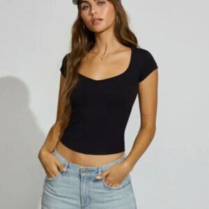 garage black sleek scoop sweetheart neck line top y2k basic minimalist goth emo